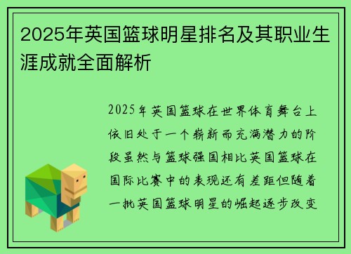 2025年英国篮球明星排名及其职业生涯成就全面解析